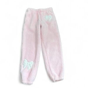 Madden Girl Pink Ballet Slipper Bow Sherpa Fleece Jogger Sweatpants NWT